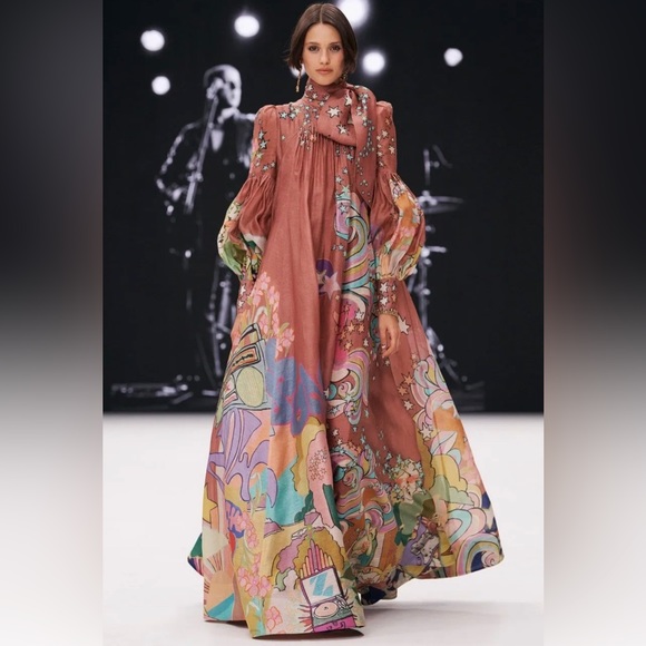 Lena Vie Boho Full Mauve Bow Collar Shift Maxi Dress With Lantern Sleeves - Picture 3 of 6